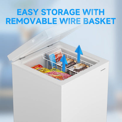 BANGSON 3.5 Cubic Feet Chest Freezer,Deep Freezer With Removable Basket,Adjustable Temperature for Home/Dorms/Apartment/Office