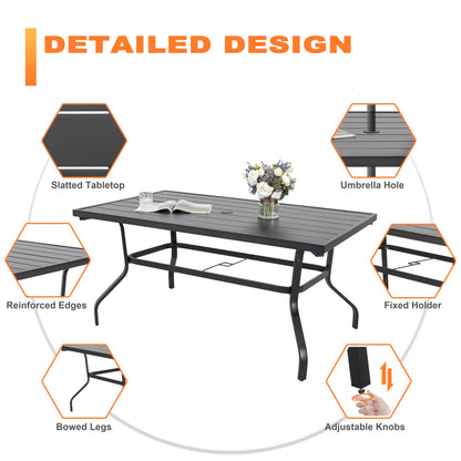 Nuu Garden 5 Piece Outdoor Patio Dining Set, Metal Patio Furniture Set 4 Textilene Swivel Chairs and 37" Square Iron Umbrella Dining Table,Black and Brown