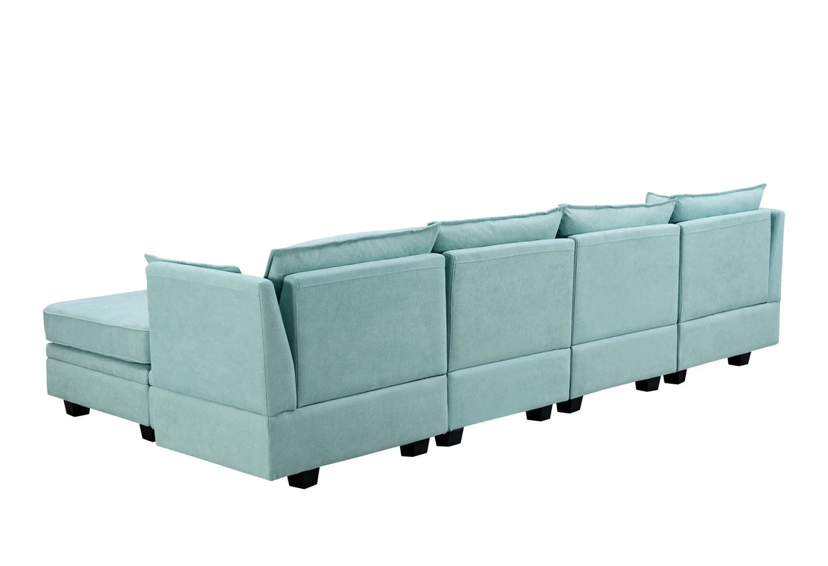 Oversized Modular Sectional Sofa with 2 Pillows, Convertible Sofa Bed with Storage Seat & Storage Ottoman, Upholstered U-Shaped Sectional Sofa with Reversible Chaise, 6 Seaters Sofa Sleeper Sofa