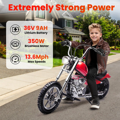 36V Power Ride on Motorcycle for Teen, Kids Electric Motorcycle with Front Wheel suspension, LED Light, Top Speed 13.6 Mph, Electric Dirt Bike for Boys Girls, Oranger