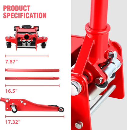 DNA Motoring TOOLS-00235 Low Profile Hydraulic Trolley Service Garage Floor Jack 3 Ton
