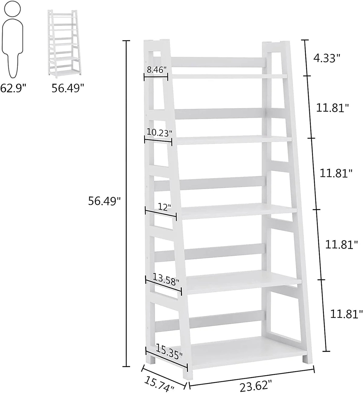 Tribesigns 5-Tier Bookshelf Modern Bookcase, 5 Shelves Ladder Shelf White