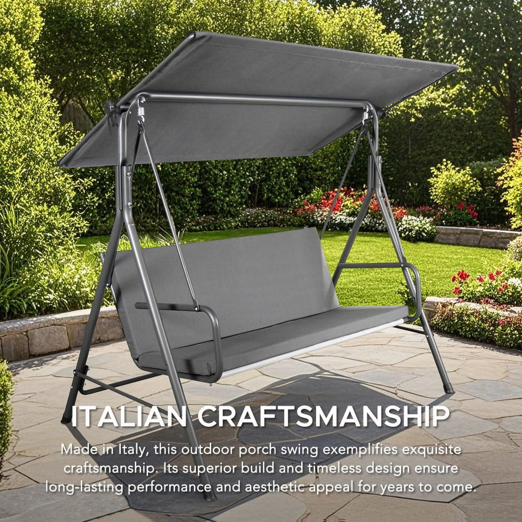 Made in Italy SUNJOY Outdoor Porch Swing, 2 Seat Patio Metal Swing with Adjustable Canopy
