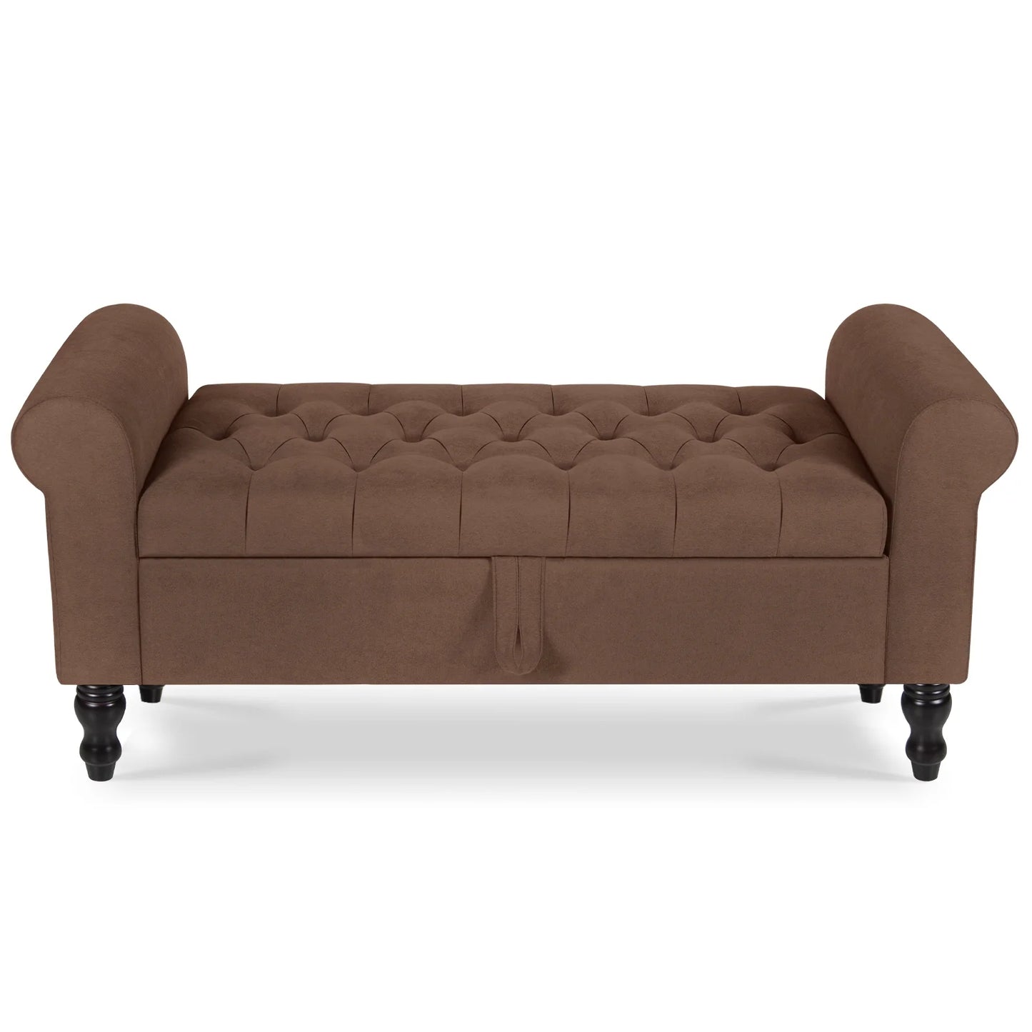 Storage Bench with Upholstered Rolled Arm Ottoman Bench Couch w/ Solid Wood Legs for Bedroom End of Bed,and Living room,Gray