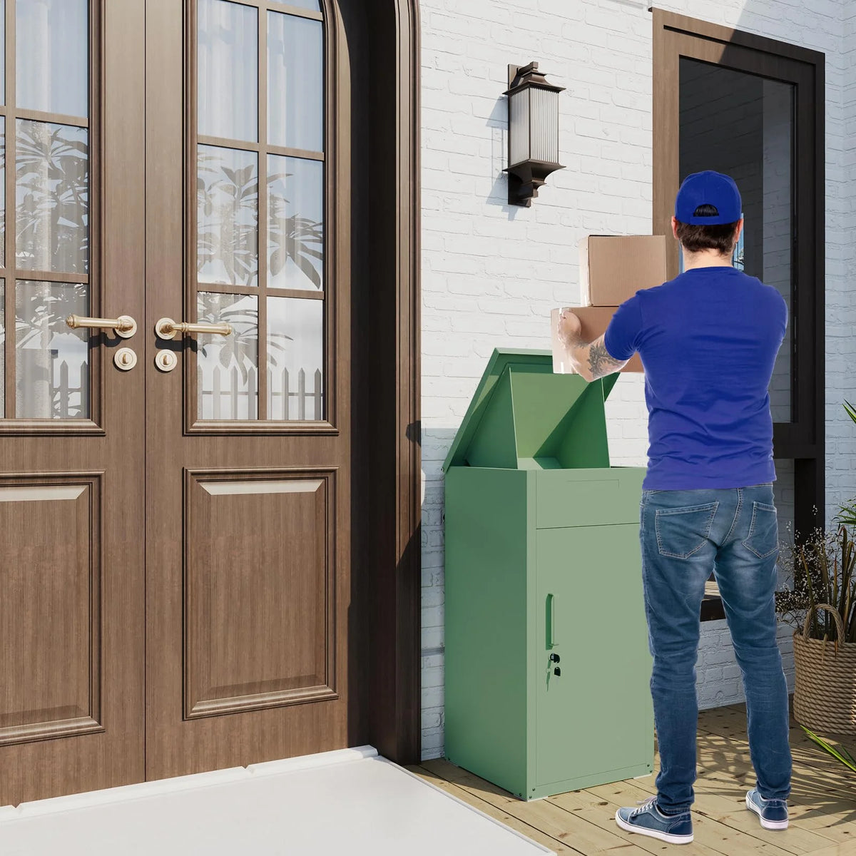 AECOJOY Package Delivery Boxes for Outside Parcel Drop Box Outdoor Storage Box Wall Mounted Express Mail Package Delivery Box 17" x 16" x 38.3" Black