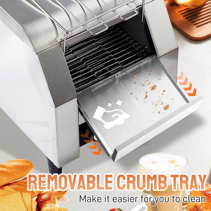 Ktaxon Commercial Conveyor Toaster, 150 Slices/Hour, 1300W, Front/Rear Outlet, Silver