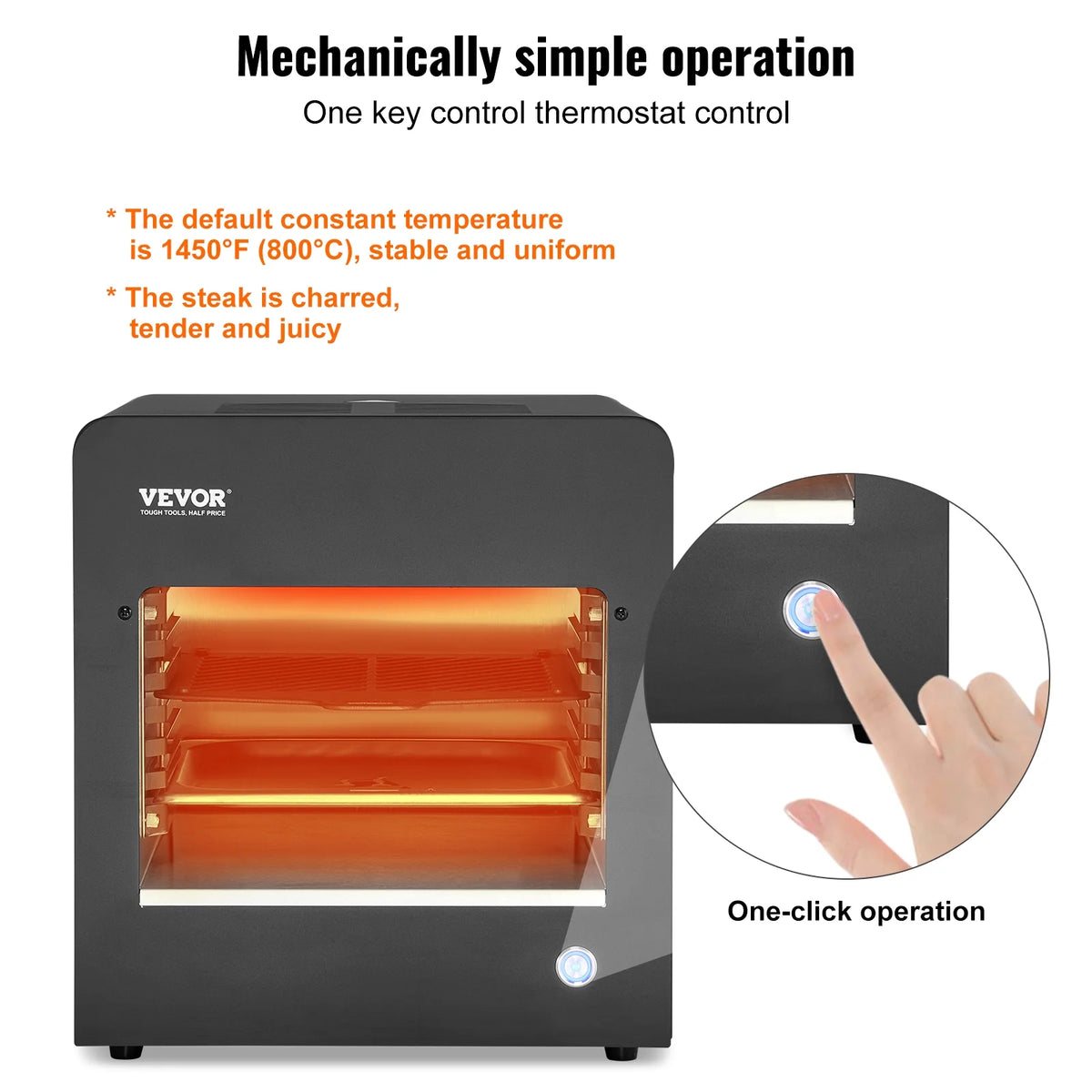 VEVOR Electric Steak Grill, 1800W Smokeless Infrared Electric Broiler, 1450��F Stainless Steel Steak Cooker with 6-Tier Adjustable Rack, Electric Infrared Grill for BBQ, Toast, Grill, Indoor