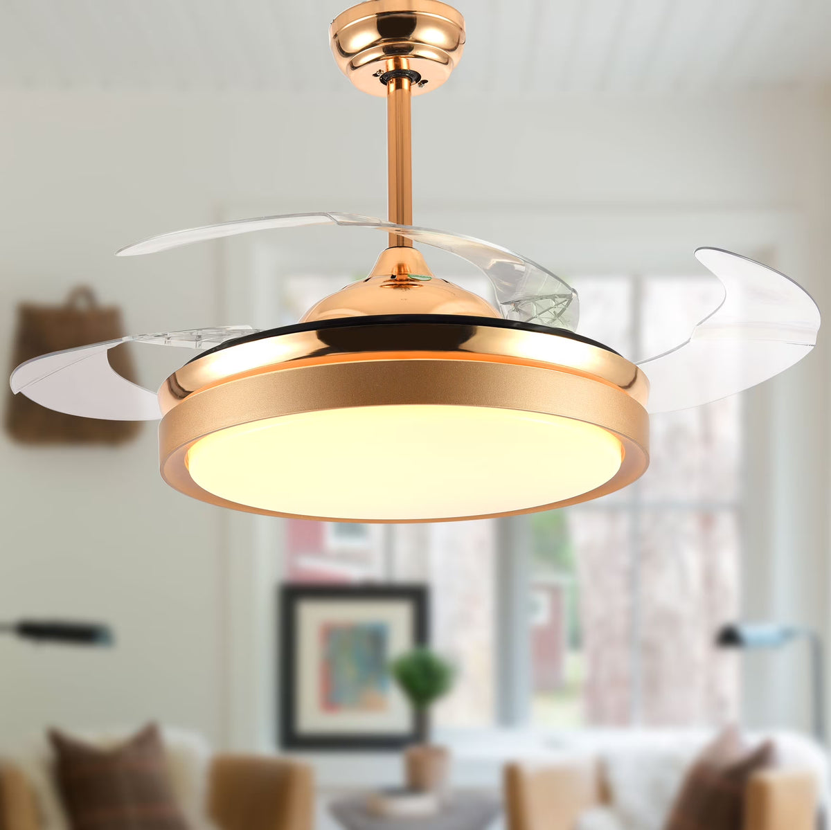 42" Retractable LED Ceiling Fan with Remote Control and Light Kit Included