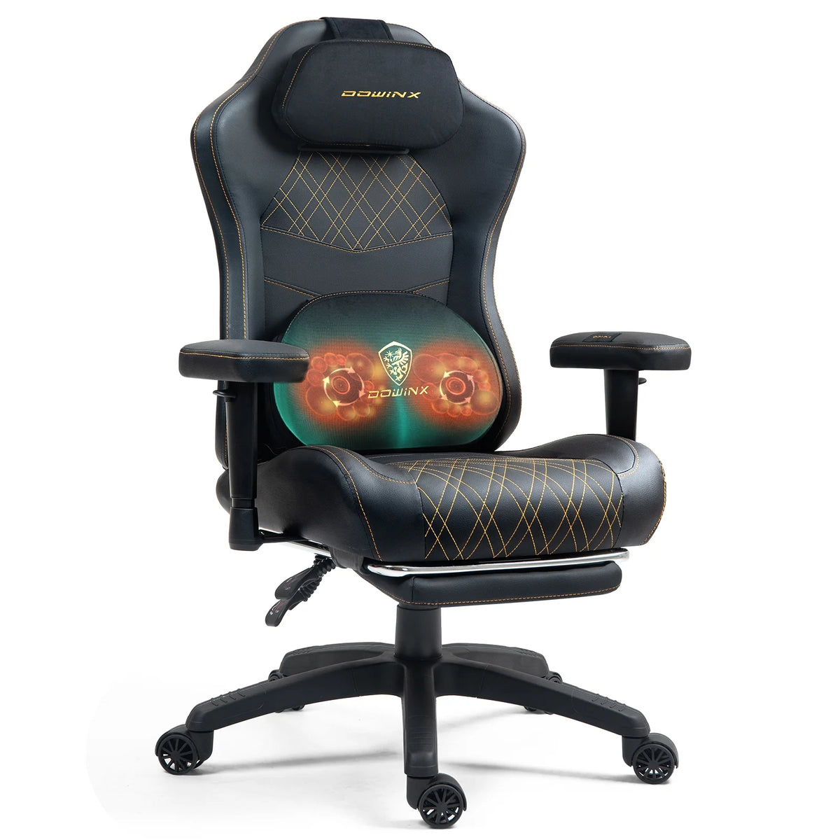 Dowinx Heated Massage Gaming Chair - Ergonomic Recliner with Pocket Spring Cushion, Adjustable Armrests & Footrest, Black-White
