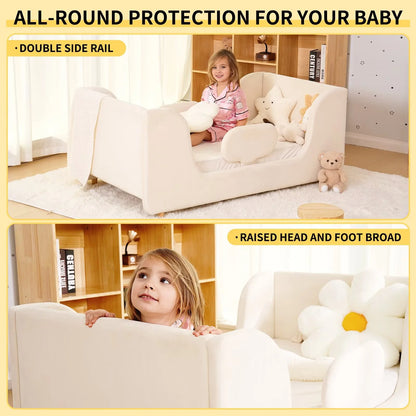 Lilypelle Toddler Bed Frame, Toddler Floor Bed with Removable Guard Rails, Small Bed for Boys and Girls, Standard Crib Size Toddler Bed��55.9 x 31.5 x 23.2 in��Beige