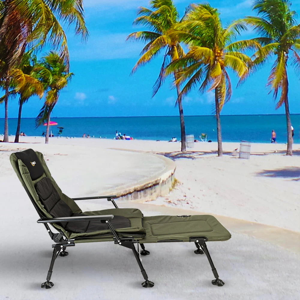 VINGLI Oversized Fishing Chair with Footrest Support 440 lbs 160° Adjustable Backrest, Black & Army Green