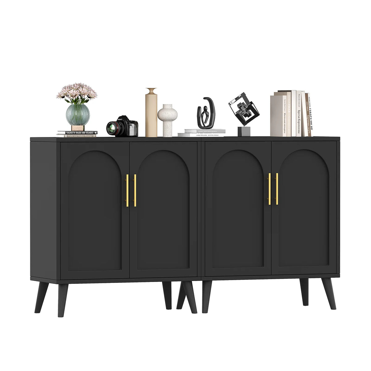 Rovaurx Set of 2 Rattan Storage Cabinet with Doors, Accent Bathroom Floor Cabinet, Modern Sideboard Buffet Cabinet for Living Room, Entryway, Dining Room and Kitchen, Natural