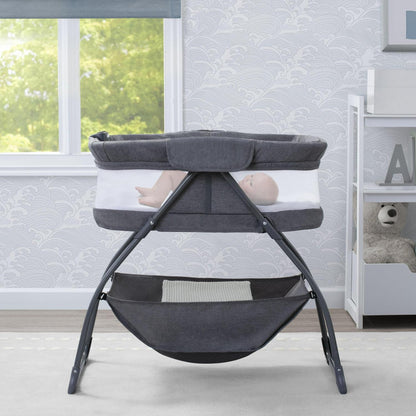 Delta Children TravelMate Compact Fold Bassinet - Features Lights. Sounds and Vibration. Grey Tweed