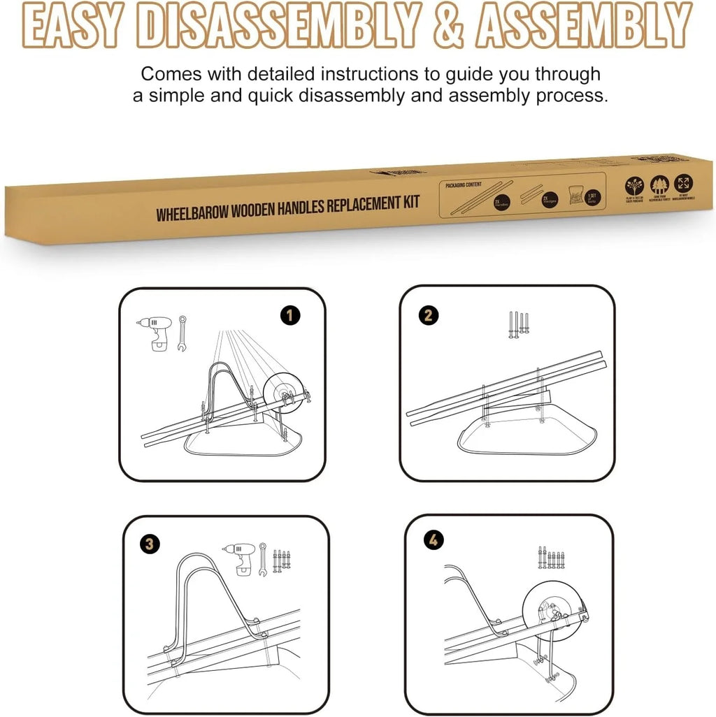 Wheelbarrow Replacement Handle Kit �C 2 Pre-Drilled Heavy-Duty FSC Eco-Wood Handles, Universal Fit + Bolts, Nuts & Wedges (Plant a Tree)