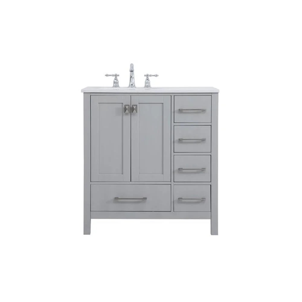 Elegant Decor Irene 32" Solid Wood and Stone Single Bathroom Vanity in White