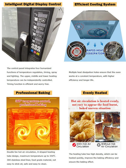 60L Commercial Countertop Convection Spray Oven 4 Racks Hot Air Circulation Electric Oven 220V