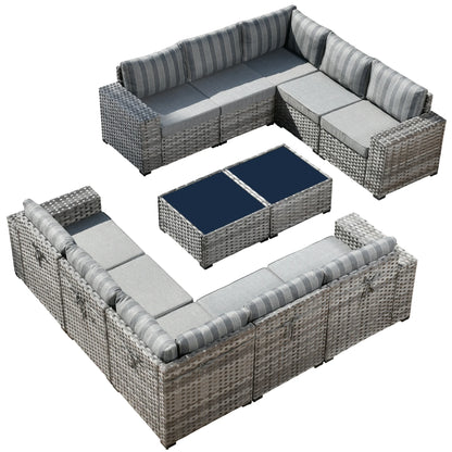 Ovios 12 Pieces Outdoor Furniture All Weather Wicker Patio Conversation Sectional Sofa Set with Side Table for Garden Backyard