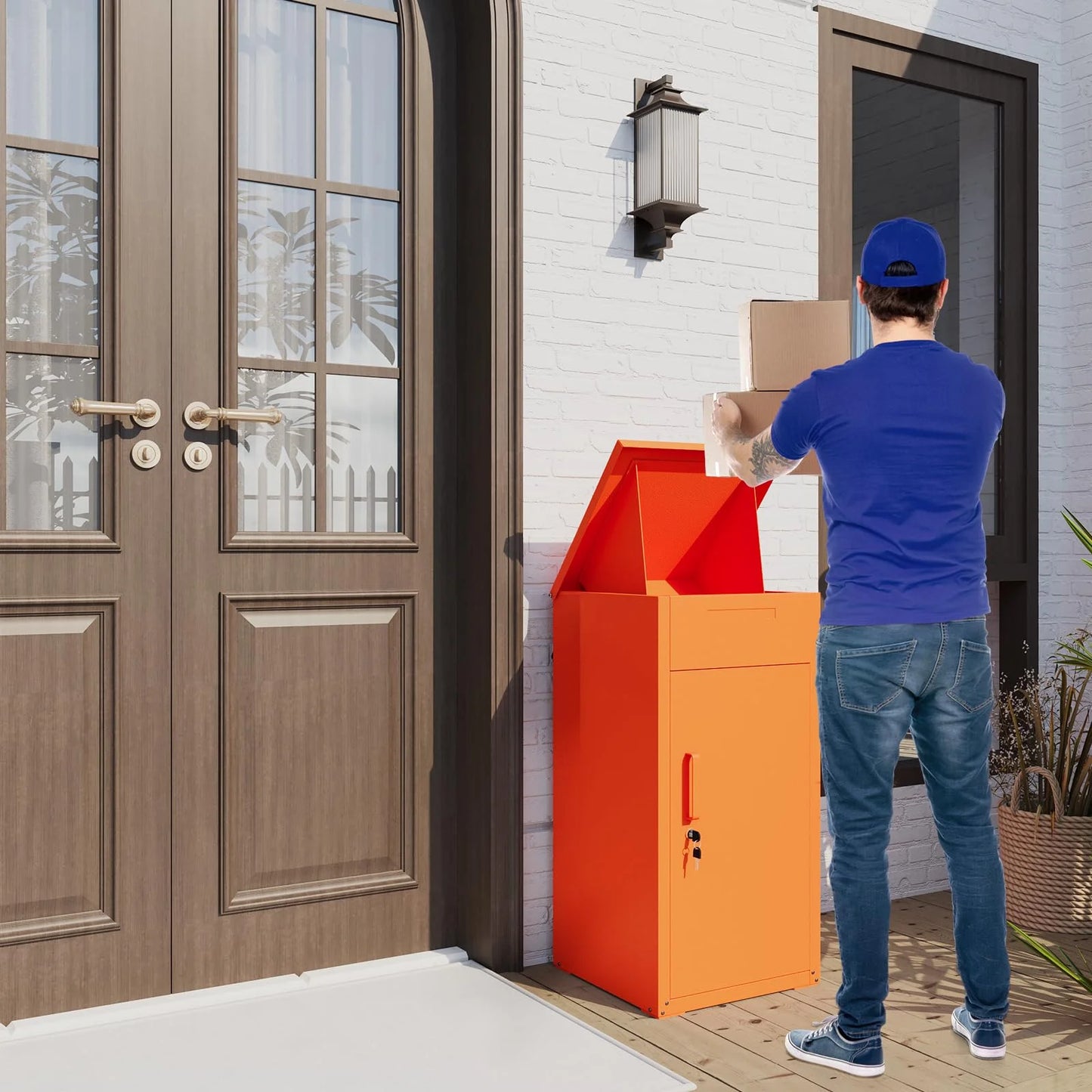 AECOJOY Package Delivery Boxes for Outside Parcel Drop Box Outdoor Storage Box Wall Mounted Express Mail Package Delivery Box 17" x 16" x 38.3" Black