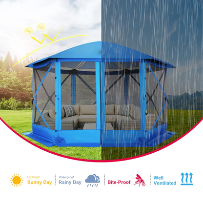 HOTEEL 12x12 Portable Pop-Up Outdoor Camping Gazebo, Screen Tent with Mosquito Nettings, Waterproof, UV, Bite Proof, Removable top Glamping Canopy with Carry Bag, Gray