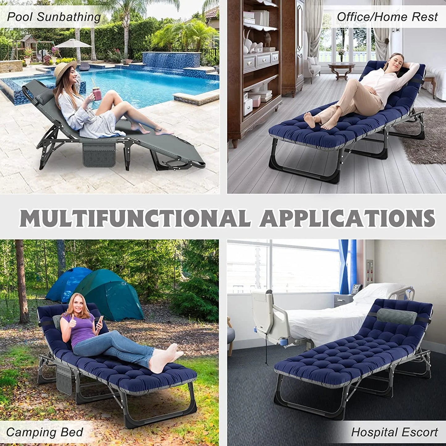 Slsy Folding Lounge Chair, 5-Position Adjustable Outdoor Reclining Chair, Folding Sleeping Bed Cot, Folding Chaise Lounge Chair for Pool Beach Patio Sunbathing