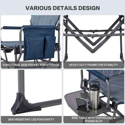 TIMBER RIDGE Portable Director Chair, Heavy Duty Camping Folding Chair with Compact Size with Side Pocket and Side Table, Support 400 lbs, Grey