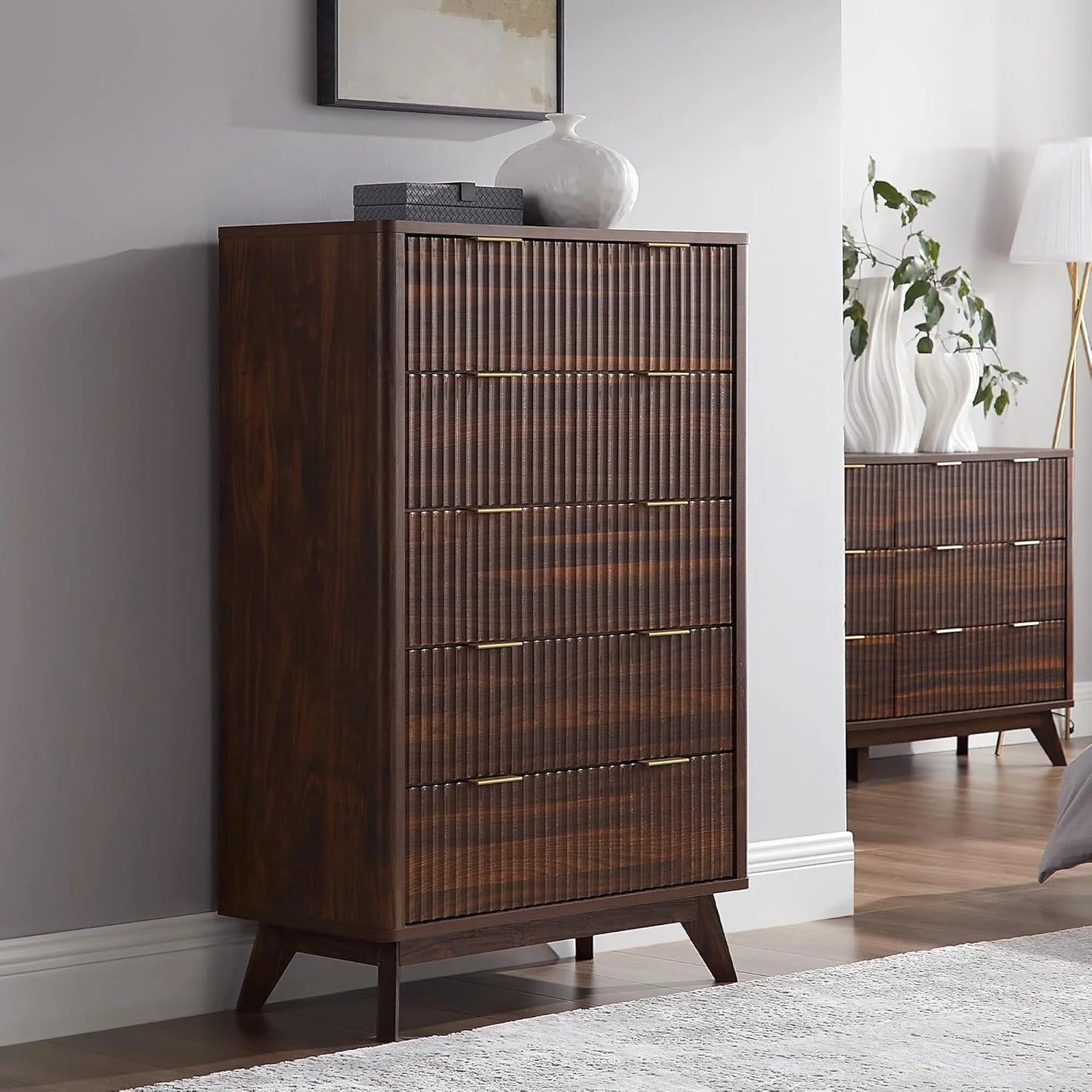 OKD 6 Drawer Dresser for Bedroom with Faux Marble Top, Modern Wood Chest of Drawers, Dresser Organizer, Natural Oak