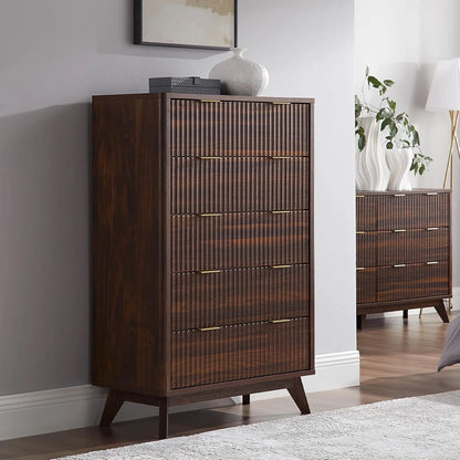 OKD 6 Drawer Dresser for Bedroom with Faux Marble Top, Modern Wood Chest of Drawers, Dresser Organizer, Natural Oak