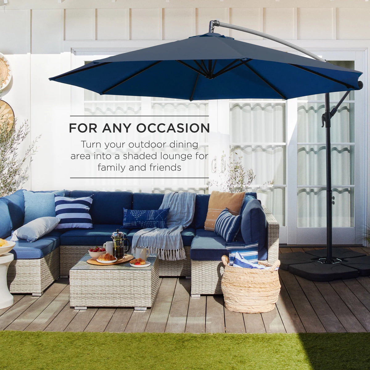 Best Choice Products 10ft Offset Hanging Outdoor Market Patio Umbrella w/ Easy Tilt Adjustment - Tan