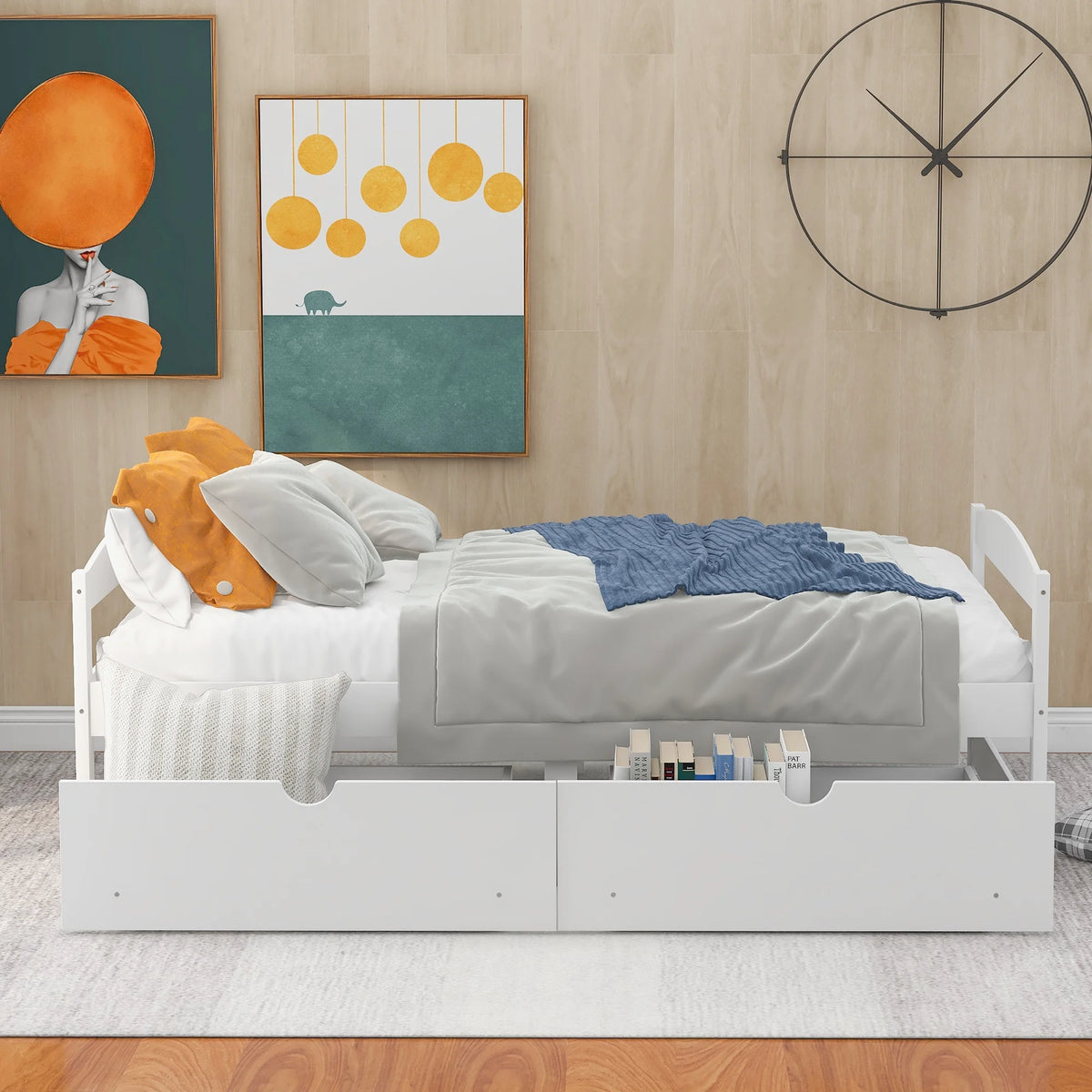 Euroco Twin Size Wooden Daybed with 2 Storage Drawers for Kids Bedroom, Gray