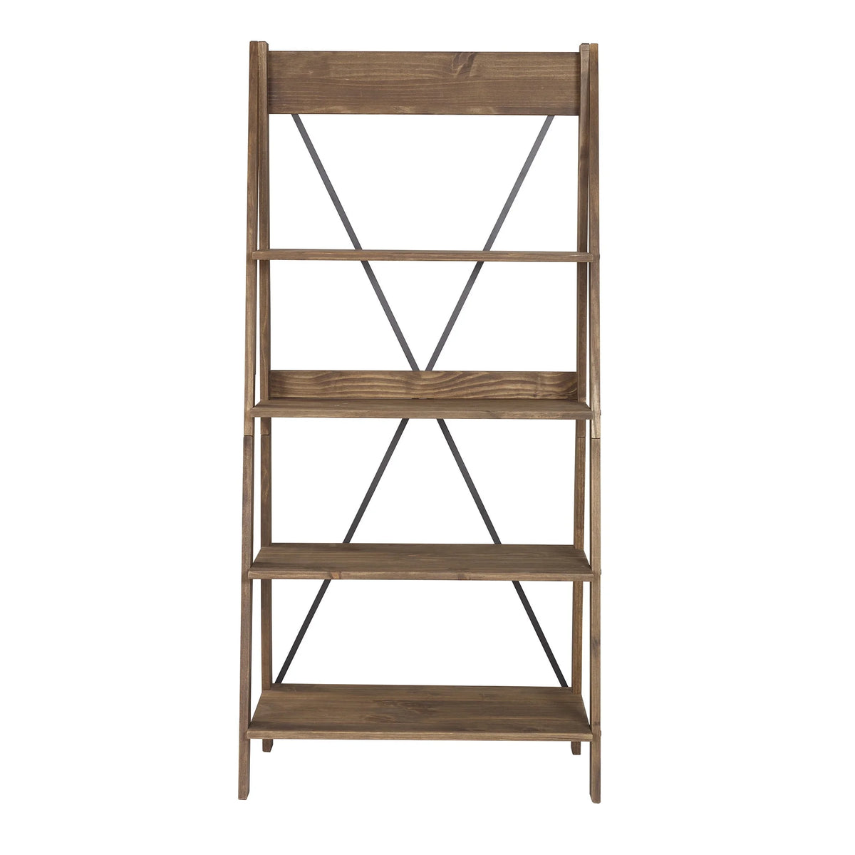 Walker Edison Solid Wood 4-Shelf Ladder Bookshelf, Brown