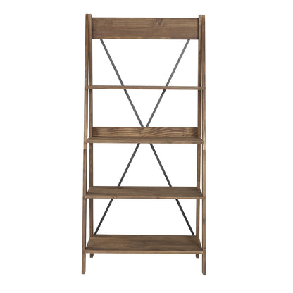Walker Edison Solid Wood 4-Shelf Ladder Bookshelf, Brown