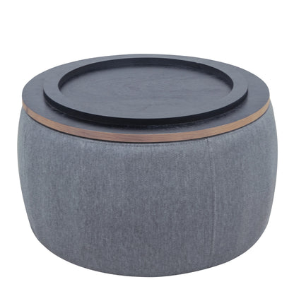 BTMWAYRound Coffee Table, 2 in 1 Round Storage Ottoman with Reversible Lid Tray, Upholstered Round Storage Ottoman Coffee Table with Storage, Footstool End Table for Living Room, Bedroom, Light Gray
