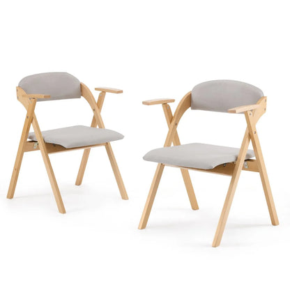 IVV 2-Pack Beechwood Folding Chairs with Cushioned Seat and Backrest, No-Assembly Guest Chairs for Home, Office, or Events (Beige)