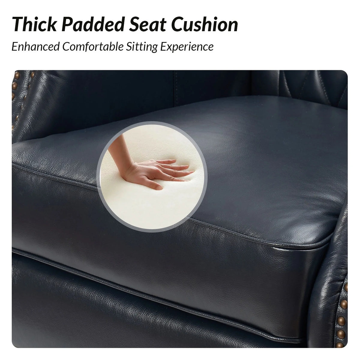 Traditional Genuine Leather Accent Chair with Nailhead Trim Tufted Armchair for Living Room Camel