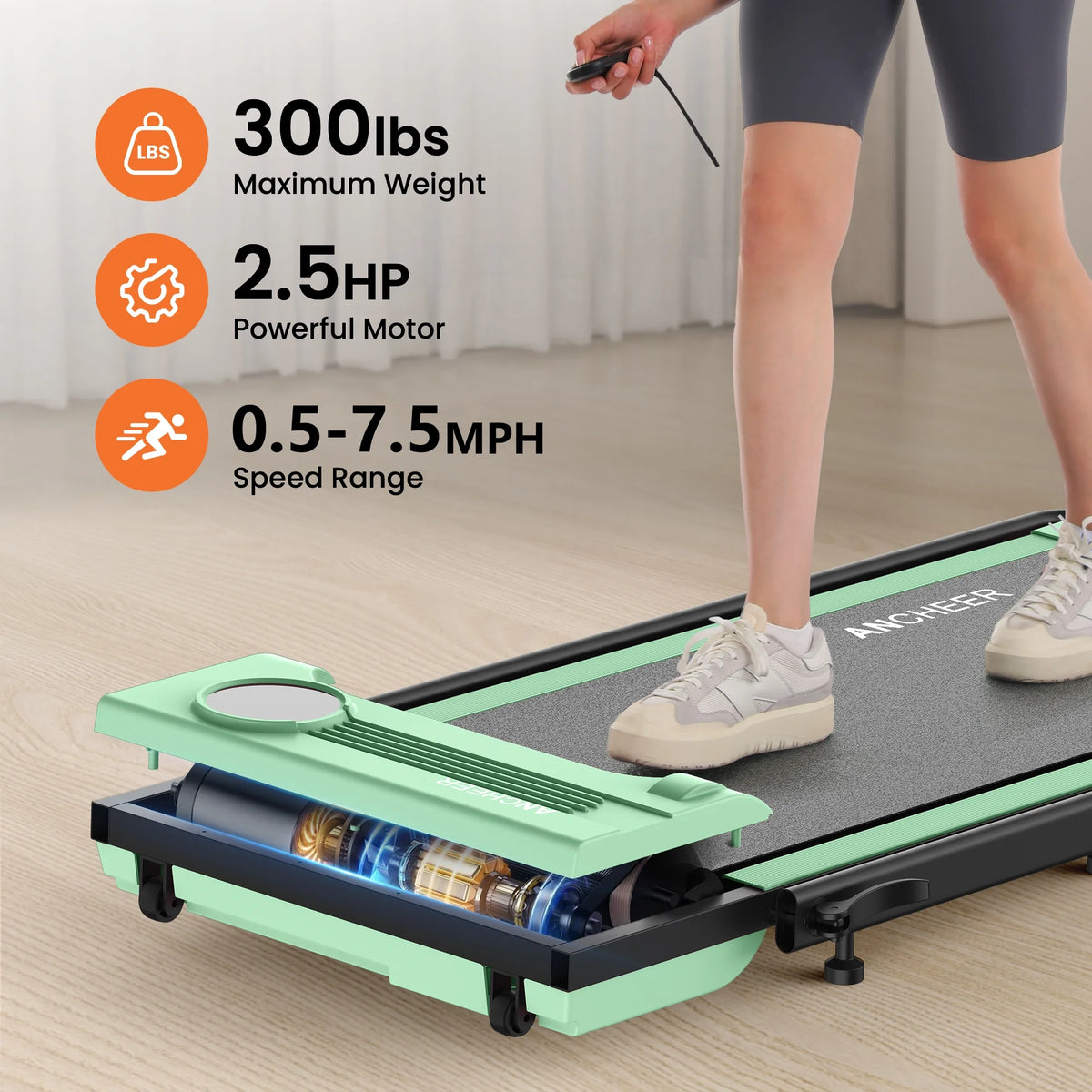 ANCHEER Portable Folding Walking Pad 300lb, 7.5 MPH Under Desk Treadmill with Remote Control & LED Display,2 in 1 Walking Pad Treadmill for Home/Office/Exercise(Pink)