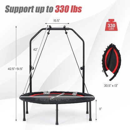 Costway 40'' Foldable Trampoline Fitness Rebounder with Resistance Bands Adjustable Home Green