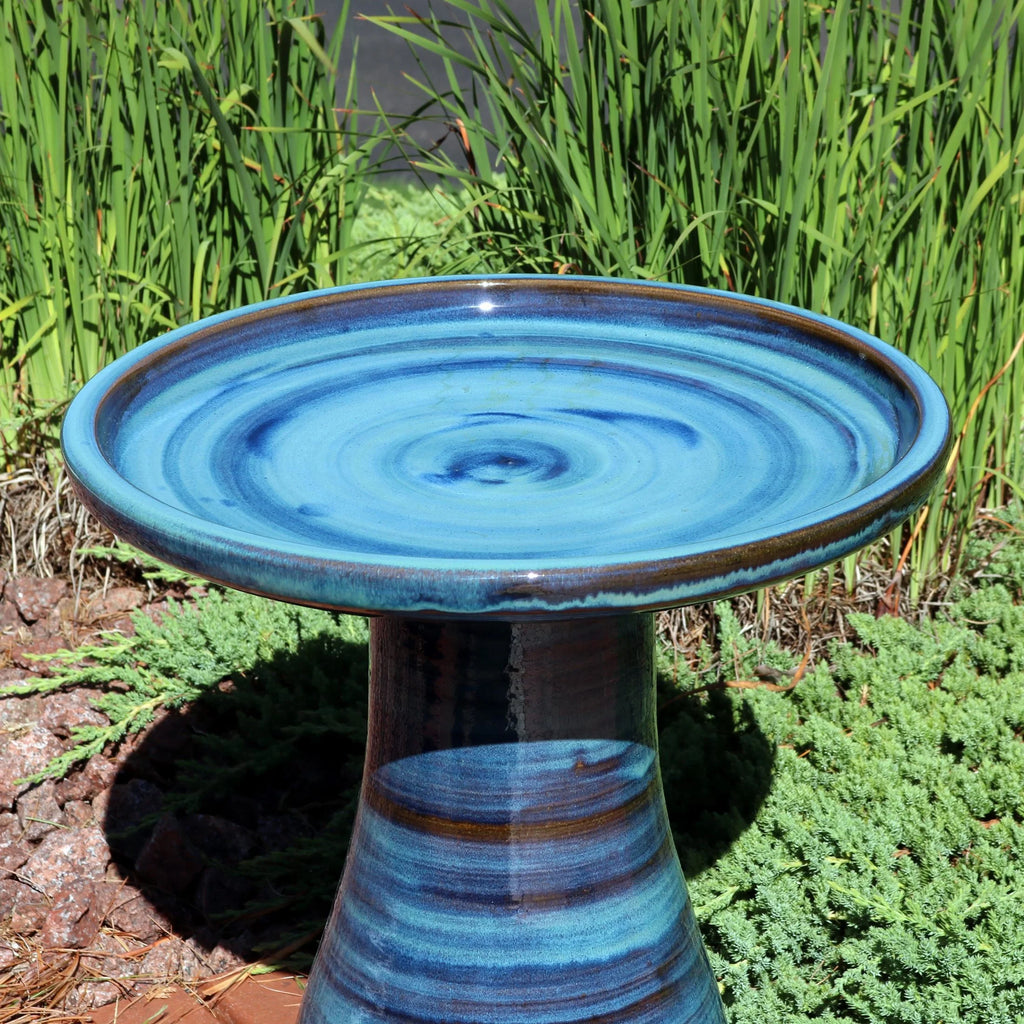 Sunnydaze Freestanding Ceramic Outdoor Bird Bath, Glazed, UV-Resistant Galaxy Blue Finish