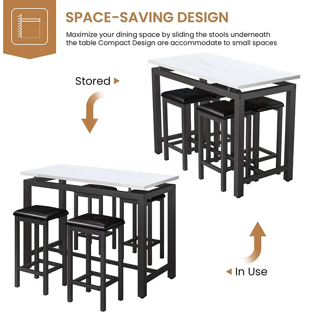 Counter Height Table Set of 5, Breakfast Bar Table and Stool Set, Minimalist Dining Table with Backless Stools, Wood Top Pub Table & Chair Set for Kitchen Apartment Bistro - Space Saving