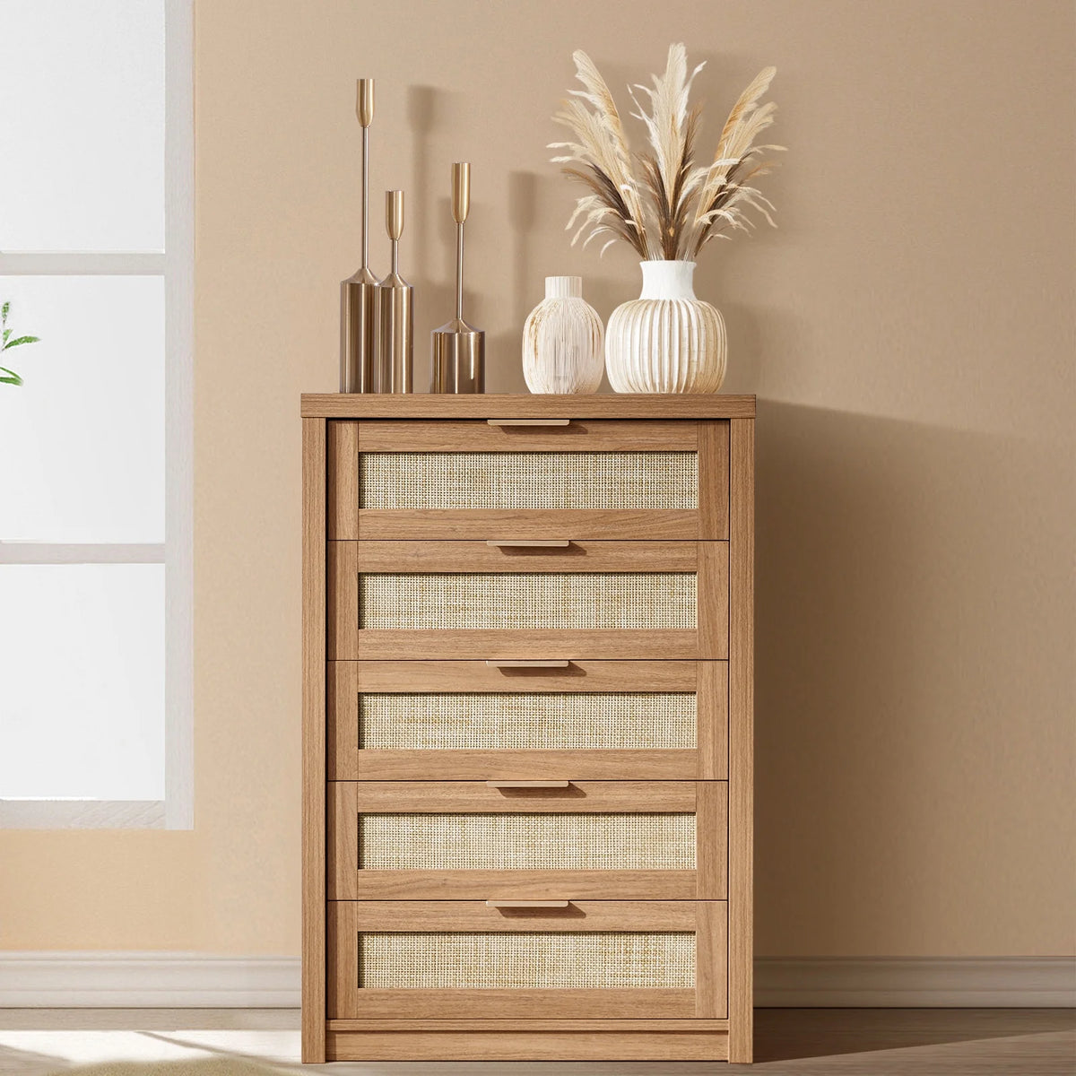 ARKANTOS Wooden 6 Drawer Double Dressers, Wide Chests of Drawers for Bedroom, Natural Oak