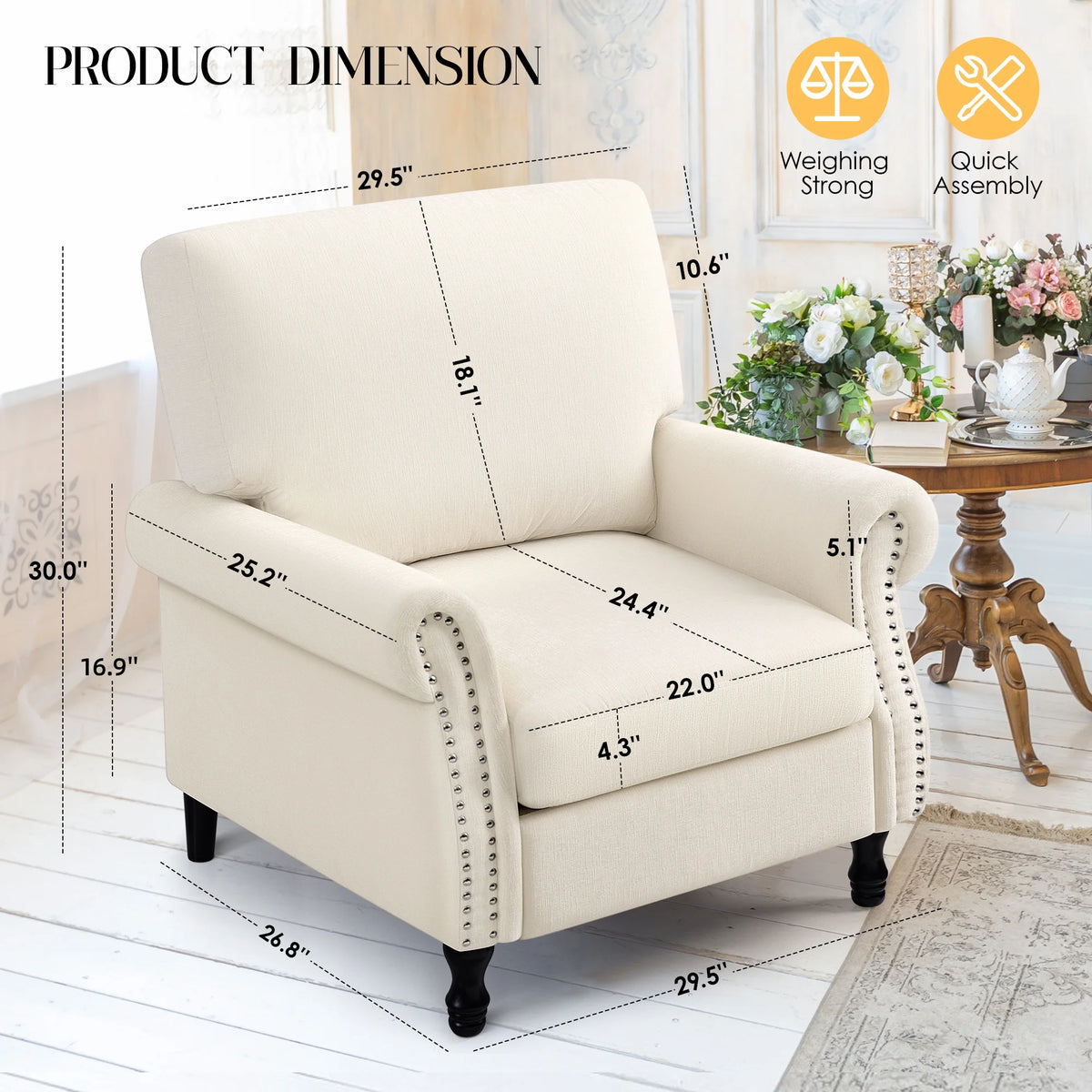 COOLHUT Modern Accent Chair Armchair, Linen Fabric Upholstered Comfy Single Sofa with Solid Wood Frame for Living Room, Gray