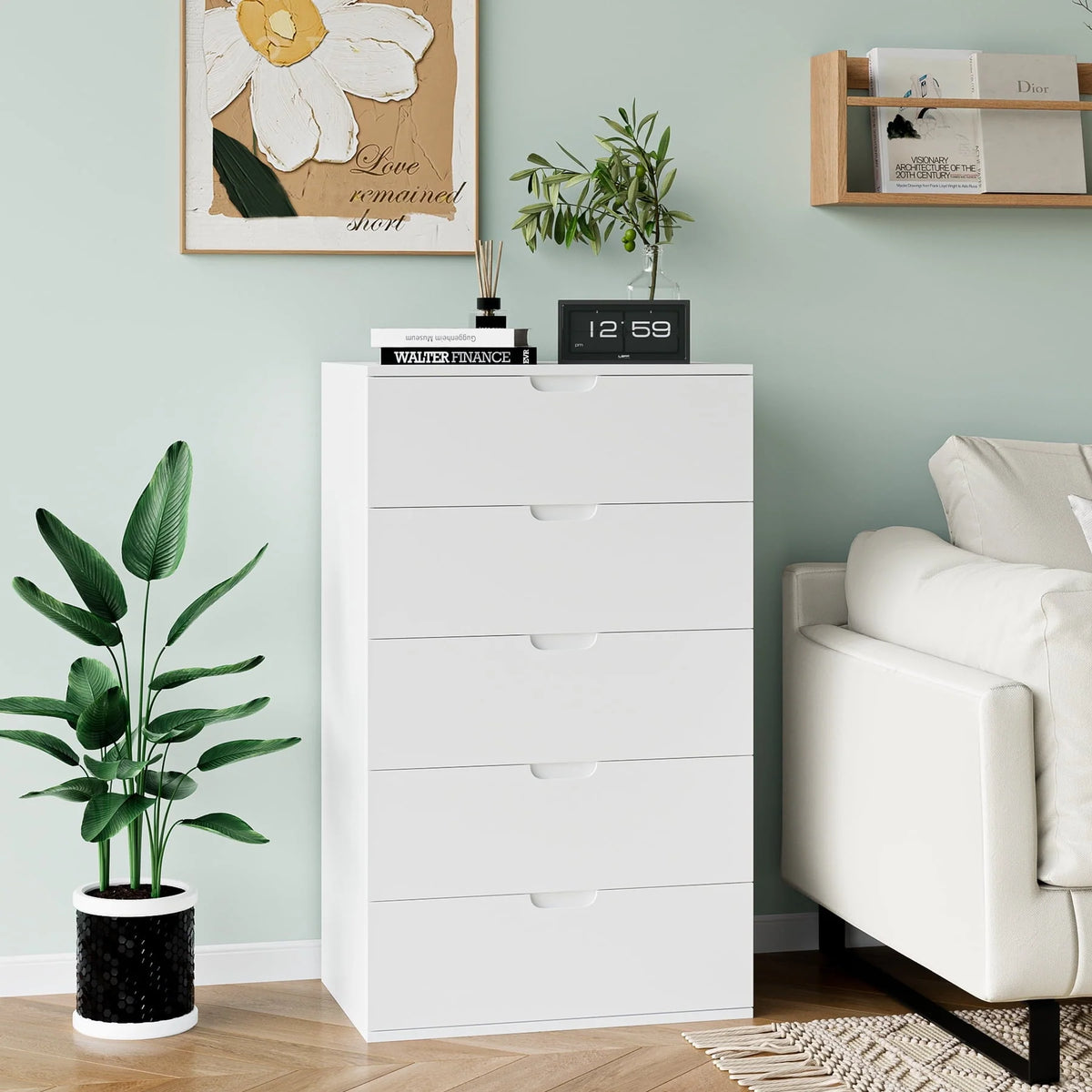 Homfa 5 Drawers Dresser, 23.6"W White Dresser, Modern Chest with Drawer for Bedroom