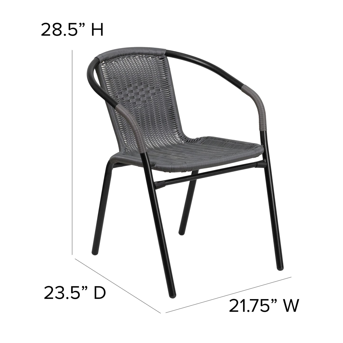 Emma + Oliver Indoor/Outdoor Stacking Rattan Restaurant Patio Chairs, Set of 2, Gray