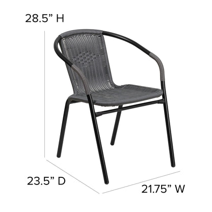 Emma + Oliver Indoor/Outdoor Stacking Rattan Restaurant Patio Chairs, Set of 2, Gray