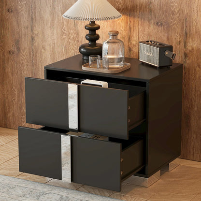 Elegant Nightstand with Metal Handle, Mirrored Bedside Table with 2 Drawers for Bedroom, Living Room, End Sofa Side Table for Living Room, Office, White