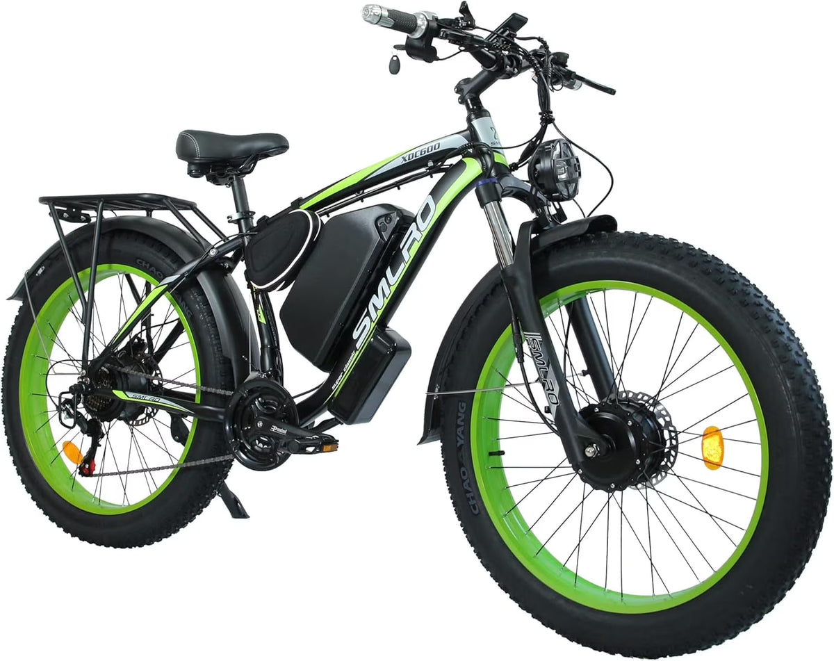 3000W Peak Dual Motor Ebike, 52V 30AH Battery Electric Bike for Adults, 7-Speed 40MPH AWD Ebike Mountain Snow E-Bike with 26" x 4.0 Fat Tire MTB Hydraulic Disc Brake  for Off-Road Snow