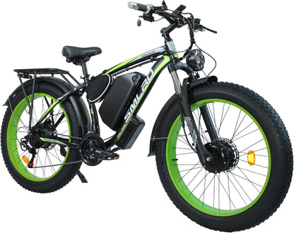 3000W Peak Dual Motor Ebike, 52V 30AH Battery Electric Bike for Adults, 7-Speed 40MPH AWD Ebike Mountain Snow E-Bike with 26" x 4.0 Fat Tire MTB Hydraulic Disc Brake  for Off-Road Snow