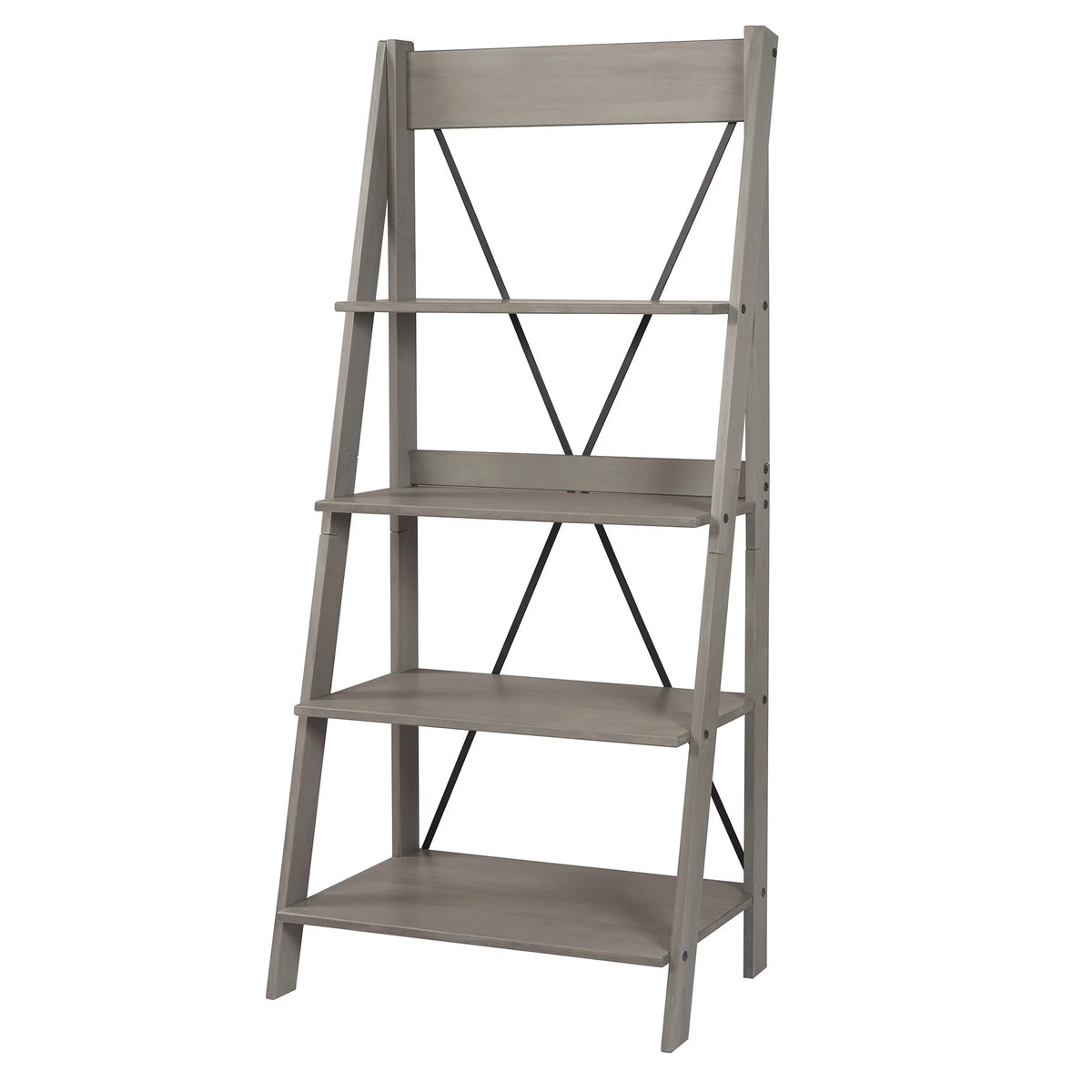 Walker Edison Solid Wood 4-Shelf Ladder Bookshelf, Brown