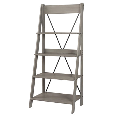 Walker Edison Solid Wood 4-Shelf Ladder Bookshelf, Brown