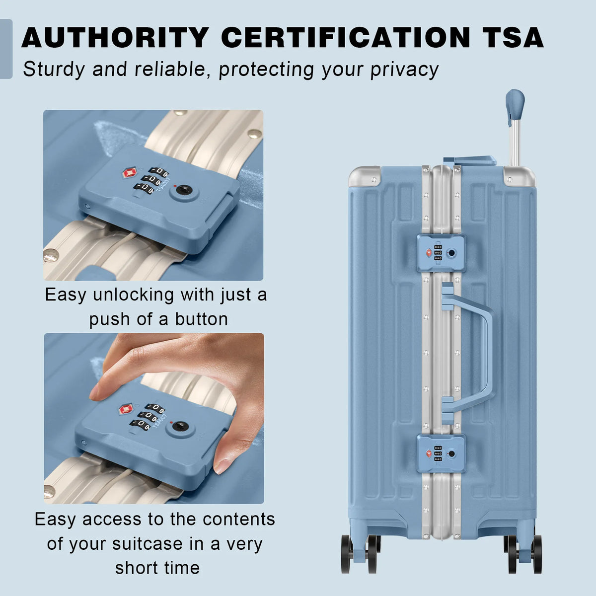 Luggage Aluminium Frame PC ABS Hardshell Suitcase with Spinner Wheels TSA Lock Zipperless Luggage 28 inch Silver