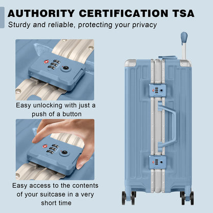 Luggage Aluminium Frame PC ABS Hardshell Suitcase with Spinner Wheels TSA Lock Zipperless Luggage 28 inch Silver